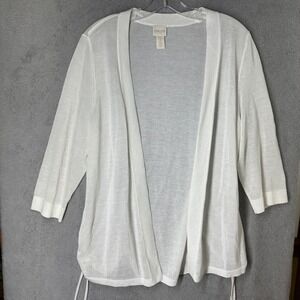 Chico's White Lightweight Knit Open Front Cardigan Sweater 3/4 Sleeve Size 2